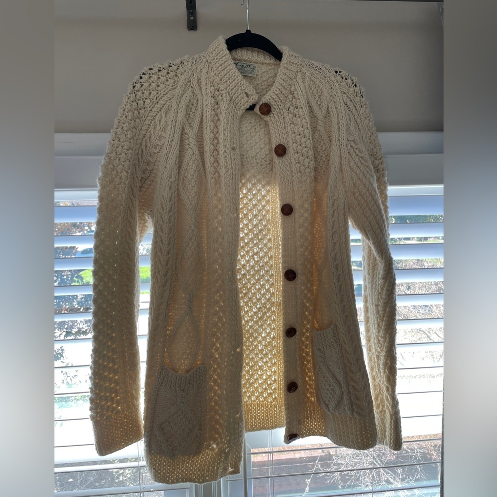 Aran 100% Pure Irish Wool Hand Knit Fisherman Cable Cardigan